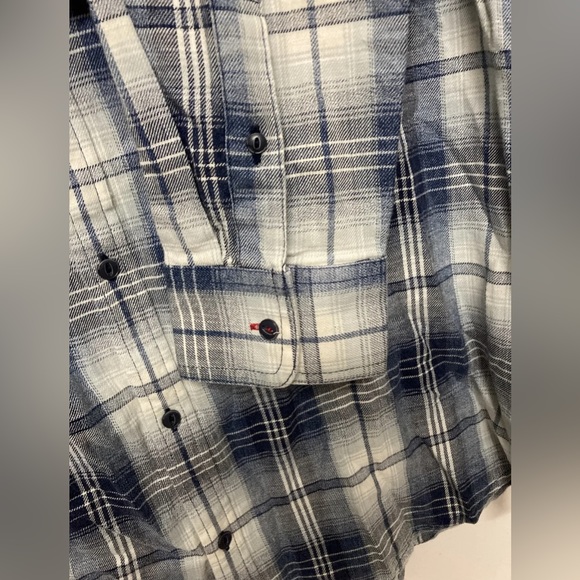 Flag & Anthem Mens Plaid Shirt Button Up Large Adult Blue Navy White NWT - Picture 9 of 13